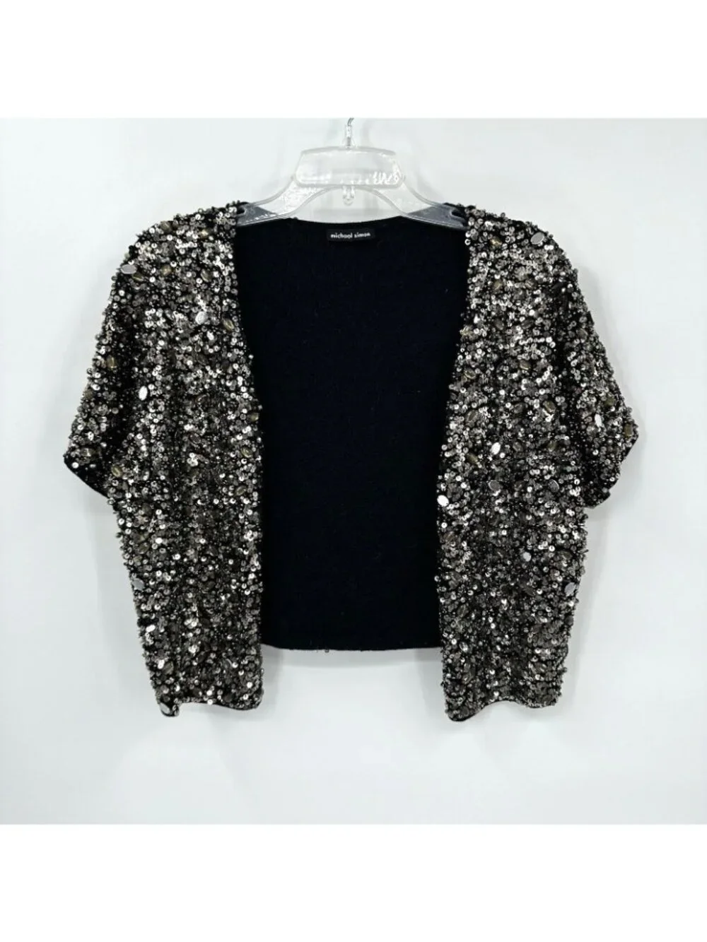 vintage 90s Y2K MICHAEL SIMON jacket bolero cropped evening cocktail glam silver